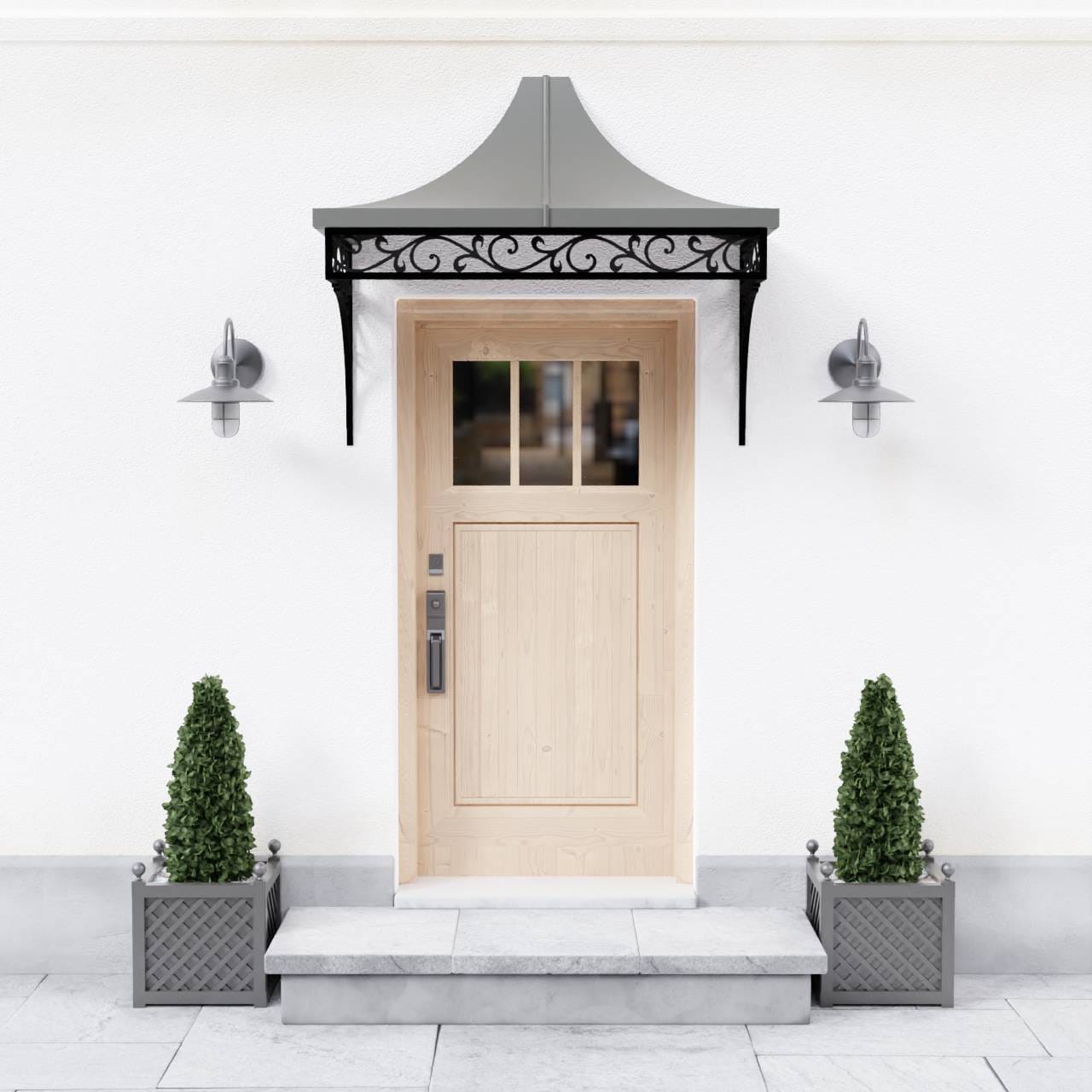Front View - 3D Eden Metal Canopy Eden Canopy - A front view of our Metal Door Canopy UK in our organic Eden design