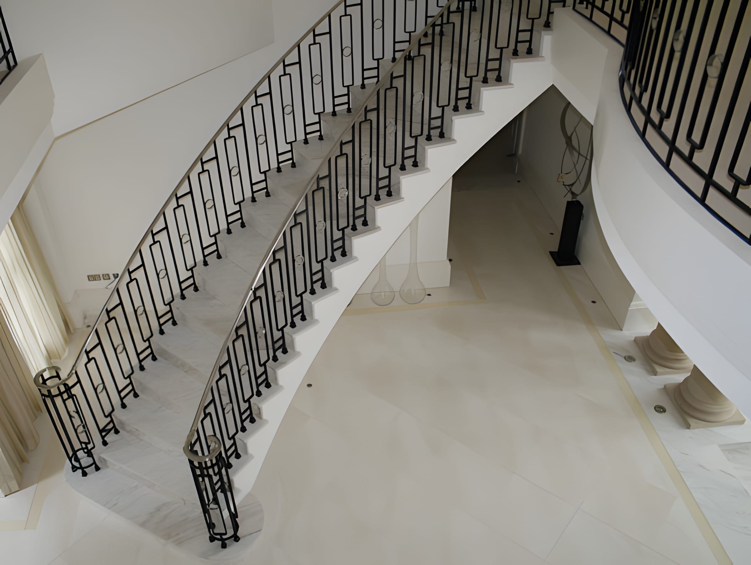 Marble Staircase with Bespoke Balustrade & Stainless Steel HANDRAIL